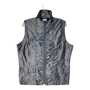 Chico's Zip-Up Ruched Vest Jacket Sleeveless Silver Gray Size Large